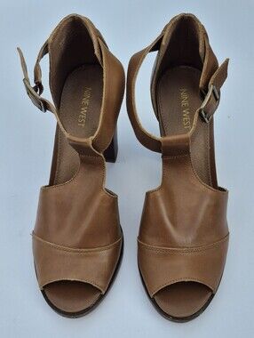 Boho 70s Vibe Leather Sandals High 4" Stacked Heels 9.5M
